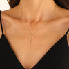 Women's Gold Tone Copper Geometric Water Ripple Bead Studded Y Shaped Necklace With Electroplated Simple Style Regular Chain
