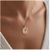 Women's Gold Tone Copper Round Rose Pendant Necklace Elegant Light Luxury Geometric Floral Clavicle Chain With Electroplated Finish
