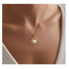 Women's Gold Tone Copper Round Rose Pendant Necklace Elegant Light Luxury Geometric Floral Clavicle Chain With Electroplated Finish