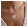 Women's Gold Tone Copper Round Rose Pendant Necklace Elegant Light Luxury Geometric Floral Clavicle Chain With Electroplated Finish