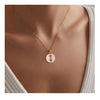 Women's Gold Tone Copper Round Rose Pendant Necklace Elegant Light Luxury Geometric Floral Clavicle Chain With Electroplated Finish