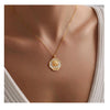 Women's Gold Tone Copper Round Rose Pendant Necklace Elegant Light Luxury Geometric Floral Clavicle Chain With Electroplated Finish