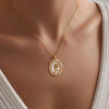 Women's Gold Tone Copper Round Rose Pendant Necklace Elegant Light Luxury Geometric Floral Clavicle Chain With Electroplated Finish