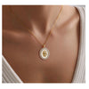 Women's Gold Tone Copper Round Rose Pendant Necklace Elegant Light Luxury Geometric Floral Clavicle Chain With Electroplated Finish