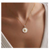 Women's Gold Tone Copper Round Rose Pendant Necklace Elegant Light Luxury Geometric Floral Clavicle Chain With Electroplated Finish
