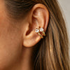 Women's Gold Tone Geometric Square Zircon Stainless Steel Ear Clips With Spring Closure For Nonpierced Ears