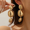 Women's Gold Tone Geometric Water Drop Earrings With Glossy Electroplated Finish And Stainless Steel Ear Posts Wholesale