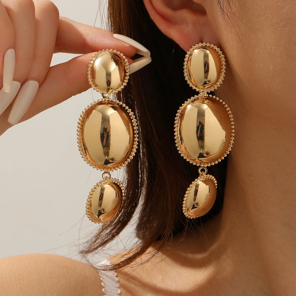 Women's Gold Tone Geometric Water Drop Earrings With Glossy Electroplated Finish And Stainless Steel Ear Posts Wholesale