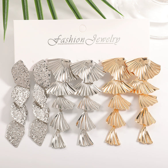 Women's Gold Tone Ginkgo Leaf Tassel Earrings Geometric Floral Statement Jewelry With Stainless Steel Posts And Electroplated Finish