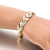 Women's Gold Tone Leaf Pattern Adjustable Bracelet Alloy Electroplated Jewelry With Full Diamond Embellishment