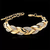 Women's Gold Tone Leaf Pattern Adjustable Bracelet Alloy Electroplated Jewelry With Full Diamond Embellishment