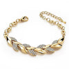 Women's Gold Tone Leaf Pattern Adjustable Bracelet Alloy Electroplated Jewelry With Full Diamond Embellishment