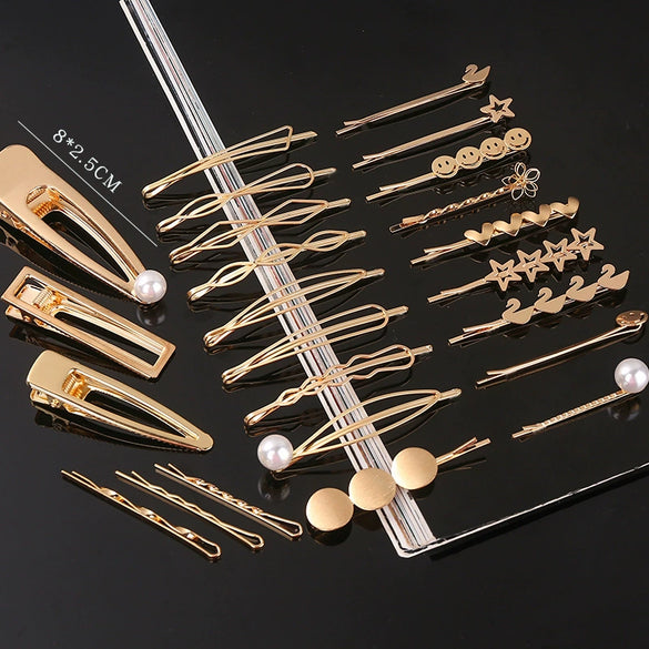 Women's Gold Tone Metal Word Clip Hairpin With Simple Floral Design And Electroplated Finish Hair Accessory
