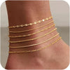 Women's Gold Tone Multi Layer Geometric Copper Anklet Set Simple Detachable Stacked Chain Fashion Ankle Jewelry