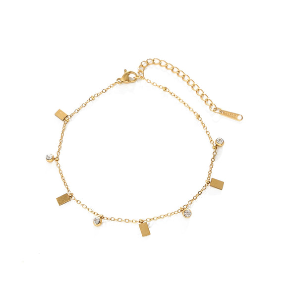 Women's Gold Tone Stainless Steel Anklet With Star And Moon Pendant Delicate Chain Design With Glass Stone Inlay