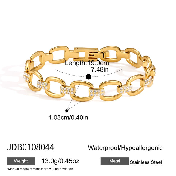Women's Gold Tone Stainless Steel Geometric Rhinestone Chain Bracelet With Hypoallergenic Plated Finish