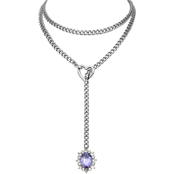 Women's Gold Tone Stainless Steel Heart Slide Chain Necklace Double Layer Adjustable Clavicle Necklace With Electroplated Light Luxury Geometric Design