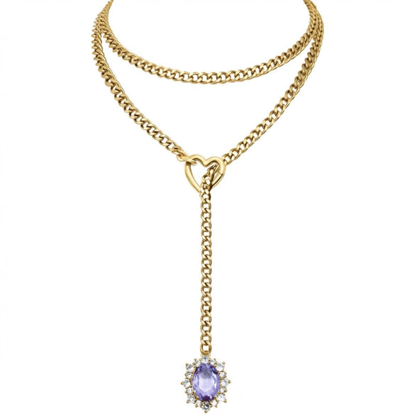 Women's Gold Tone Stainless Steel Heart Slide Chain Necklace Double Layer Adjustable Clavicle Necklace With Electroplated Light Luxury Geometric Design