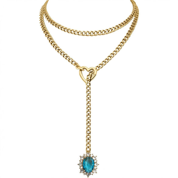 Women's Gold Tone Stainless Steel Heart Slide Chain Necklace Double Layer Adjustable Clavicle Necklace With Electroplated Light Luxury Geometric Design