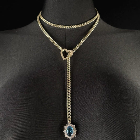 Women's Gold Tone Stainless Steel Heart Slide Chain Necklace Double Layer Adjustable Clavicle Necklace With Electroplated Light Luxury Geometric Design