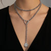 Women's Gold Tone Stainless Steel Heart Slide Chain Necklace Double Layer Adjustable Clavicle Necklace With Electroplated Light Luxury Geometric Design