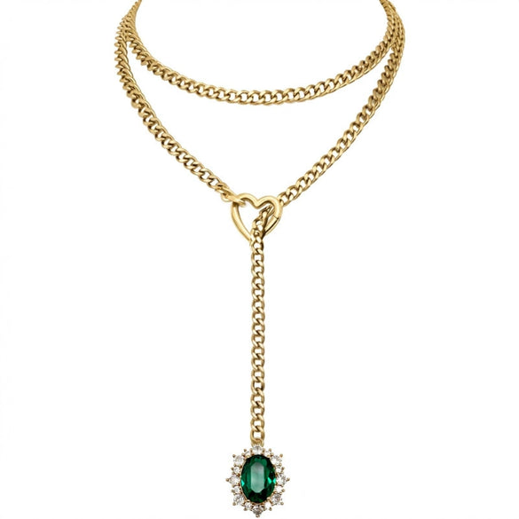 Women's Gold Tone Stainless Steel Heart Slide Chain Necklace Double Layer Adjustable Clavicle Necklace With Electroplated Light Luxury Geometric Design
