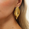 Women's Gold Tone Stainless Steel Leaf Geometric Teardrop Stud Earrings With Polished Electroplated Finish