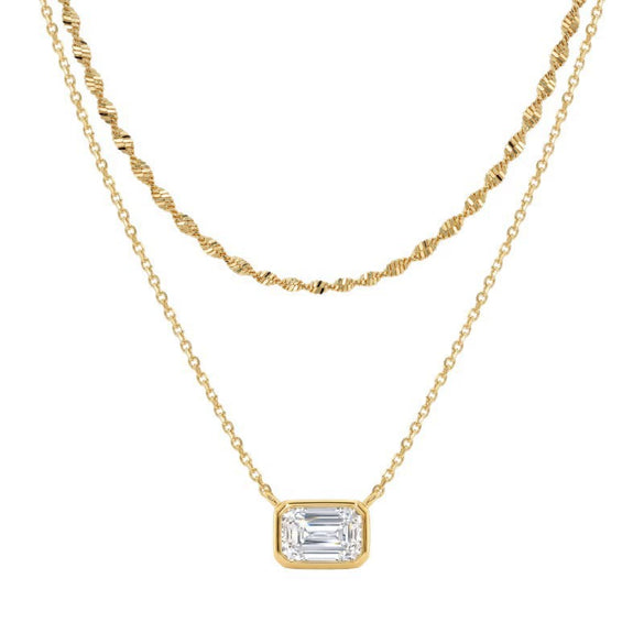 Women's Gold Tone Water Ripple Zircon Necklace Light Luxury Copper Clavicle Chain With Layered Geometric Pendant And Electroplated Finish