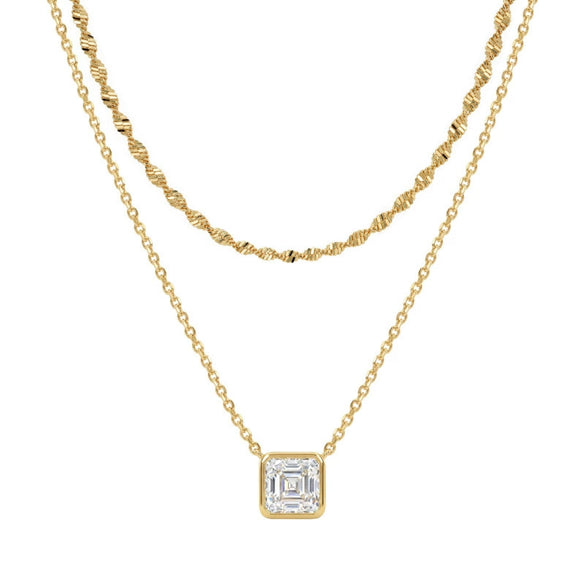 Women's Gold Tone Water Ripple Zircon Necklace Light Luxury Copper Clavicle Chain With Layered Geometric Pendant And Electroplated Finish