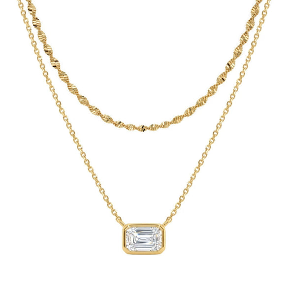 Women's Gold Tone Water Ripple Zircon Necklace Light Luxury Copper Clavicle Chain With Layered Geometric Pendant And Electroplated Finish