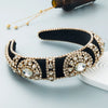 Women's Gold Velvet Rhinestone Glass Crystal Wide Headband Fashion Hair Accessory With Decorative Sparkle
