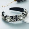 Women's Gold Velvet Rhinestone Glass Crystal Wide Headband Fashion Hair Accessory With Decorative Sparkle