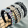 Women's Gold Velvet Wide Headband With Leaf And Flower Rhinestone Design Versatile Elegant Hair Accessory