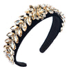Women's Gold Velvet Wide Headband With Leaf And Flower Rhinestone Design Versatile Elegant Hair Accessory