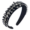 Women's Gold Velvet Wide Headband With Leaf And Flower Rhinestone Design Versatile Elegant Hair Accessory