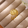 Women's Goldplated Copper Geometric Open Ring With Sunflower Pattern And Adjustable Minimalist Band