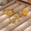 Women's Goldplated Copper Geometric Open Ring With Sunflower Pattern And Adjustable Minimalist Band