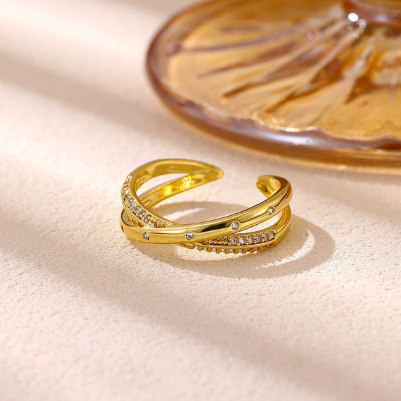 Women's Goldplated Copper Geometric Open Ring With Sunflower Pattern And Adjustable Minimalist Band