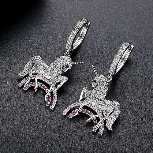 Women's Goldplated Copper Pony Zodiac Earrings With Zircon Inlay And Fashion Animal Design
