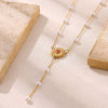 Women's Goldplated Floral Heart Pearl Y Necklace With Baroqueinspired Pendant And Ochain Design