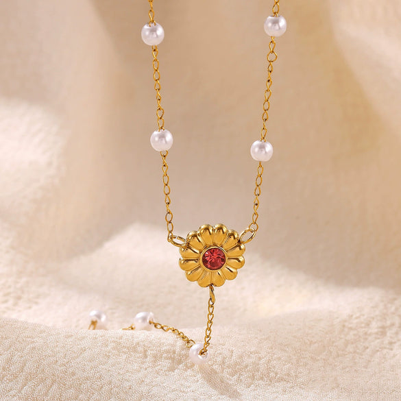 Women's Goldplated Floral Heart Pearl Y Necklace With Baroqueinspired Pendant And Ochain Design