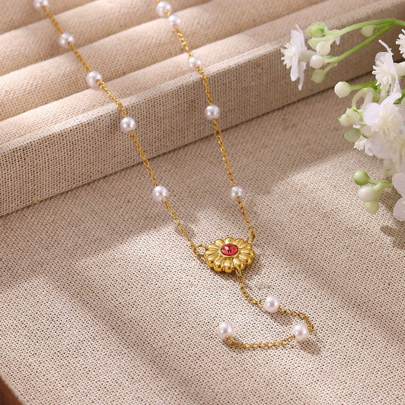 Women's Goldplated Floral Heart Pearl Y Necklace With Baroqueinspired Pendant And Ochain Design