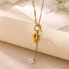 Women's Goldplated Floral Heart Pearl Y Necklace With Baroqueinspired Pendant And Ochain Design