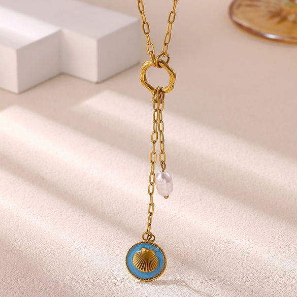 Women's Goldplated Floral Heart Pearl Y Necklace With Baroqueinspired Pendant And Ochain Design