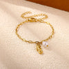 Women's Goldplated Stainless Steel Bracelet With Imitation Pearl Starfish Seashell And Coconut Tree Charms Geometric Design