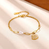 Women's Goldplated Stainless Steel Bracelet With Imitation Pearl Starfish Seashell And Coconut Tree Charms Geometric Design
