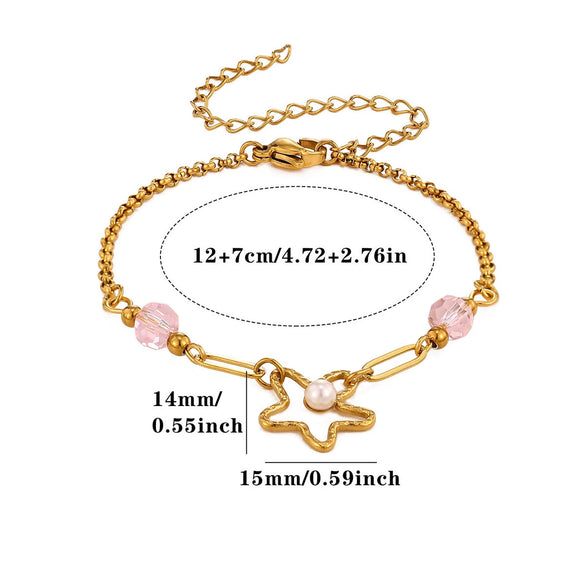 Women's Goldplated Stainless Steel Bracelet With Imitation Pearl Starfish Seashell And Coconut Tree Charms Geometric Design