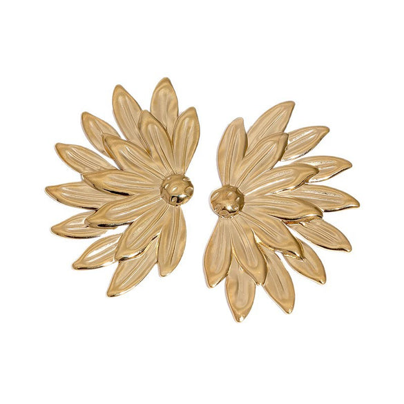 Women's Goldplated Stainless Steel Floral Stud Earrings With Minimalist Modern Botanical Design