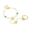 Women's Goldplated Stainless Steel Flower Jewelry Set With Blue Turquoise Accessories Including Chain Bracelet And Ring