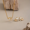 Women's Goldplated Stainless Steel Geometric Heart Necklace And Earring Set With Cubic Zirconia Accents